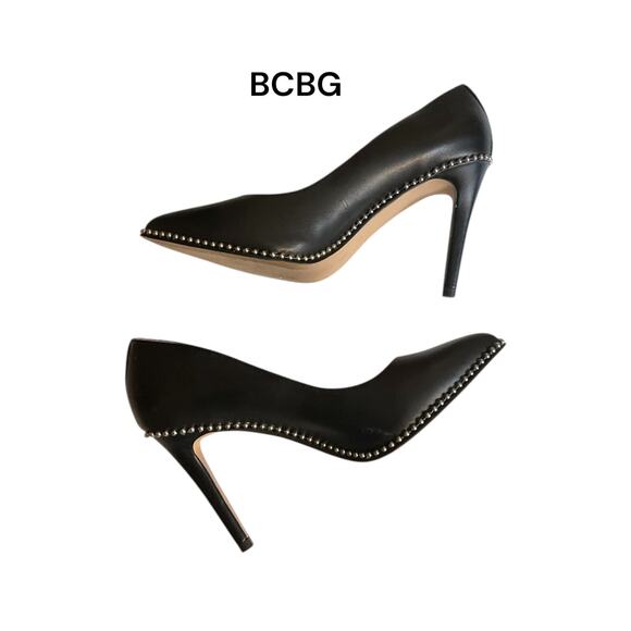BCBGeneration Pumps High Heel Women's Size 6.5 Black Silver Holli Chain - Picture 1 of 14
